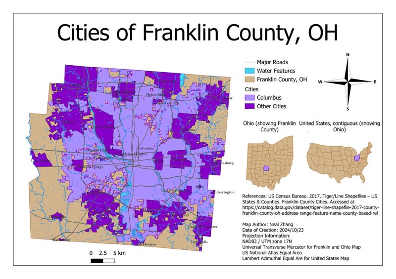 Reference map of municipalities in Franklin County, Ohio